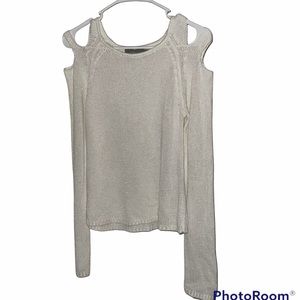 Revolve MINKPINK white shimmer cold shoulder sweater top